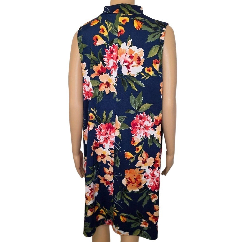 Tiana B Navy Blue Mock Neck Knee Length Sleeveless Floral Dress 1X - Picture 4 of 11
